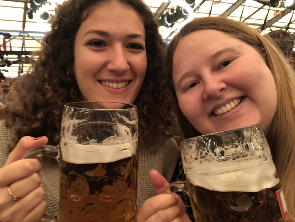 Women drinking beers at Oktoberfest
